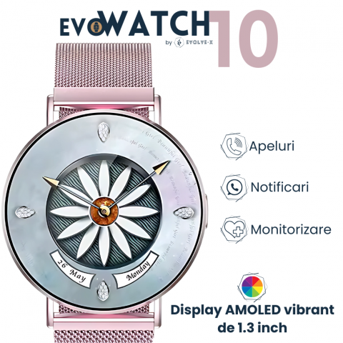 Ceas smartwatch dama Evolve-x® EvoWatch10 PRO, Apeluri si Notificari bluetooth, Monitorizare Sanatate [5]