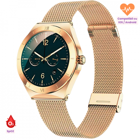 Smartwatch dama - Ceas smartwatch dama Evolve-x® EvoWatch2, cu Apeluri si mesaje bluetooth, Monitorizare sanatate si moduri sport