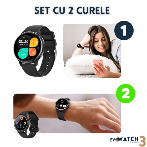 Ceas smartwatch dama Evolve-x® EvoWatch3, Apeluri si Notificari bluetooth, Monitorizare sanatate si Functii fitness [11]