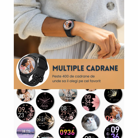 Ceas smartwatch dama Evolve-x® EvoWatch3, Apeluri si Notificari bluetooth, Monitorizare sanatate si Functii fitness [7]