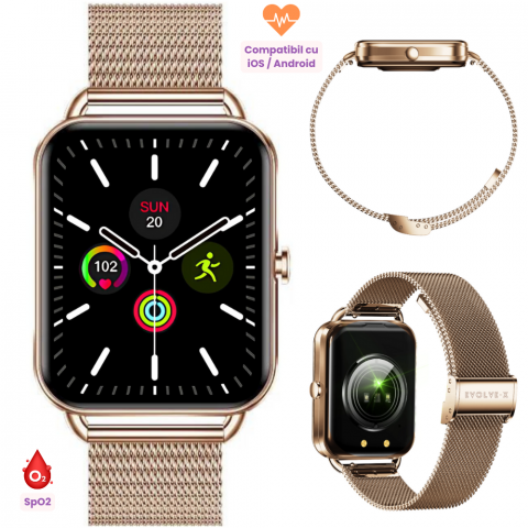 Ceas smartwatch dama Evolve-x® EvoWatch4, Apeluri si Notificari bluetooth, Monitorizare sanatate si Functii fitness [1]