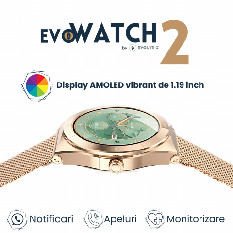 Ceas smartwatch dama Evolve-x® EvoWatch2, cu Apeluri si mesaje bluetooth, Monitorizare sanatate si moduri sport [2]
