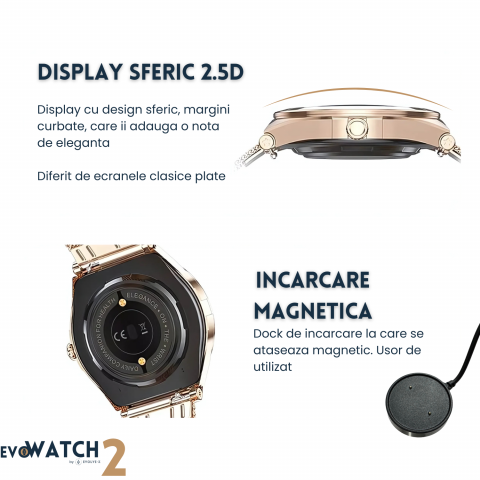 Ceas smartwatch dama Evolve-x® EvoWatch2, cu Apeluri si mesaje bluetooth, Monitorizare sanatate si moduri sport [4]