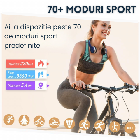 Ceas smartwatch dama Evolve-x® EvoWatch3, Apeluri si Notificari bluetooth, Monitorizare sanatate si Functii fitness [7]