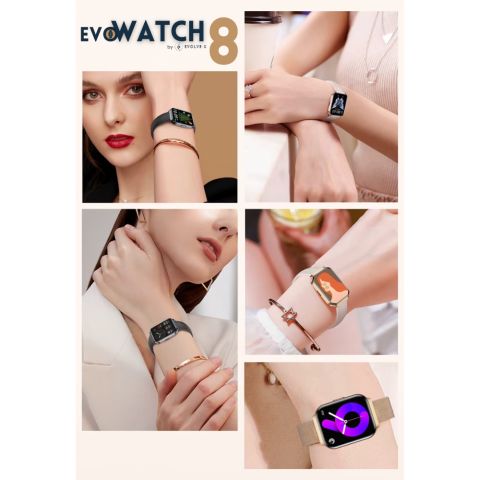Ceas smartwatch dama Evolve-x® EvoWatch 8 auriu, Monitorizare sanatate, Apeluri si notificari Bluetooth, Functii fitness, auriu [20]