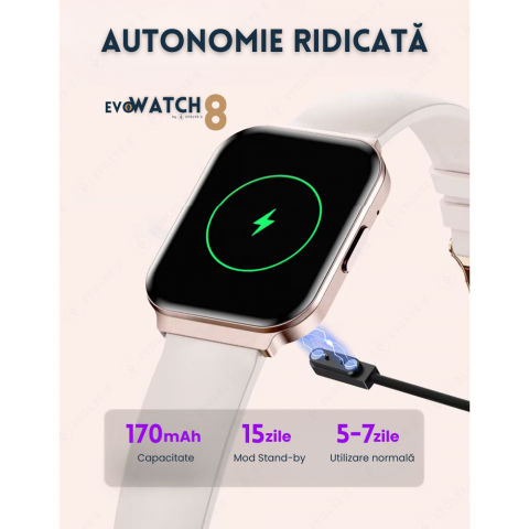 Ceas smartwatch dama Evolve-x® EvoWatch 8 auriu, Monitorizare sanatate, Apeluri si notificari Bluetooth, Functii fitness, auriu [16]