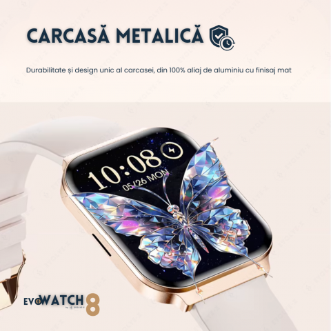 Ceas smartwatch dama Evolve-x® EvoWatch 8 auriu, Monitorizare sanatate, Apeluri si notificari Bluetooth, Functii fitness, auriu [6]