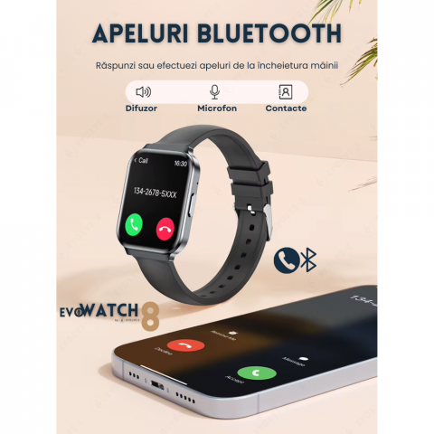Ceas smartwatch dama Evolve-x® EvoWatch 8 auriu, Monitorizare sanatate, Apeluri si notificari Bluetooth, Functii fitness, auriu [9]