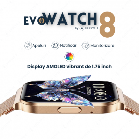 Ceas smartwatch dama Evolve-x® EvoWatch 8 auriu, Monitorizare sanatate, Apeluri si notificari Bluetooth, Functii fitness, auriu [4]