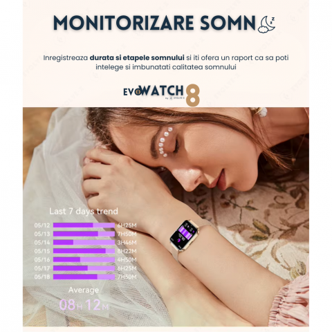 Ceas smartwatch dama Evolve-x® EvoWatch 8 auriu, Monitorizare sanatate, Apeluri si notificari Bluetooth, Functii fitness, auriu [12]