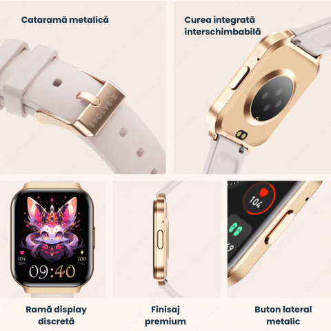 Ceas smartwatch dama Evolve-x® EvoWatch 8 auriu, Monitorizare sanatate, Apeluri si notificari Bluetooth, Functii fitness, auriu [7]