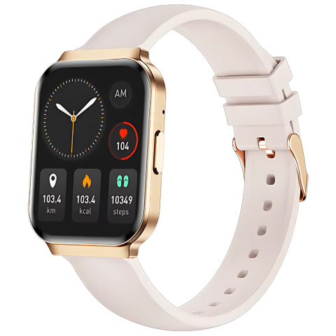 Smartwatch si Gadgeturi - Ceas smartwatch dama Evolve-x® EvoWatch 8 auriu, Monitorizare sanatate, Apeluri si notificari Bluetooth, Functii fitness, auriu