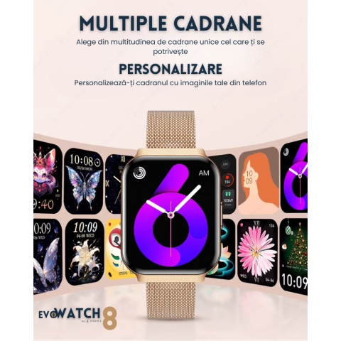 Ceas smartwatch dama Evolve-x® EvoWatch 8 auriu, Monitorizare sanatate, Apeluri si notificari Bluetooth, Functii fitness, auriu [13]