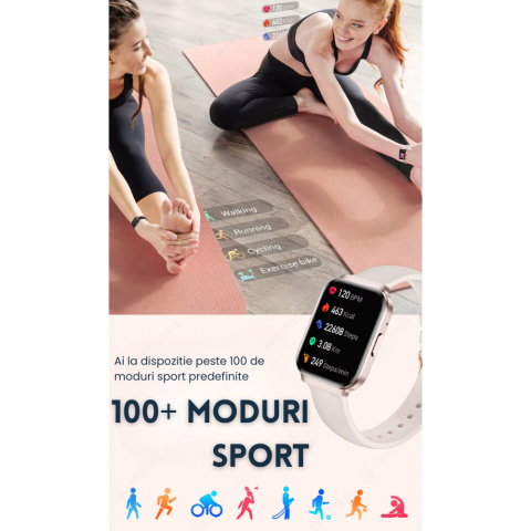 Ceas smartwatch dama Evolve-x® EvoWatch 8 auriu, Monitorizare sanatate, Apeluri si notificari Bluetooth, Functii fitness, auriu [14]