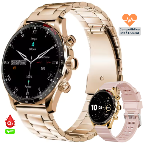 Ceas smartwatch Evolve-x® EvoFitt 68, ecran AMOLED, Apeluri si mesaje bluetooth, Functii monitorizare Ritm cardiac, Somn, Nivel oxigen, Tensiune si Calorii, Asistent vocal, IP68 [1]
