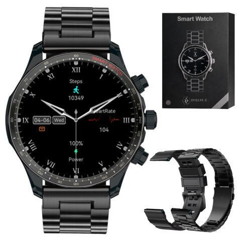 Smartwatch barbati - Ceas smartwatch EvoFitt KM68, ecran AMOLED, Apeluri si mesaje bluetooth, Functii monitorizare Ritm cardiac, Somn, Nivel oxigen, Tensiune si Calorii, Asistent vocal, IP68, compatibil iOS si Android