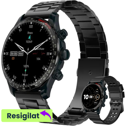 RESIGILATE - RESIGILAT: Ceas smartwatch Evolve-x® EvoFitt KM68, ecran AMOLED, Apeluri si mesaje bluetooth, Functii monitorizare Ritm cardiac, Somn, Nivel oxigen, Tensiune si Calorii, Asistent vocal, IP68, compatib