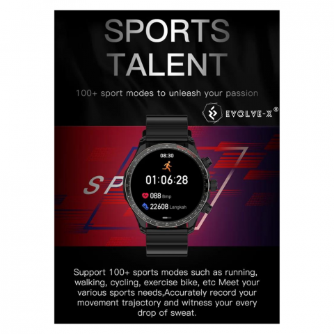 Ceas smartwatch Evolve-x® EvoFitt 68, ecran AMOLED, Apeluri si mesaje bluetooth, Functii monitorizare Ritm cardiac, Somn, Nivel oxigen, Tensiune si Calorii, Asistent vocal, IP68 [17]