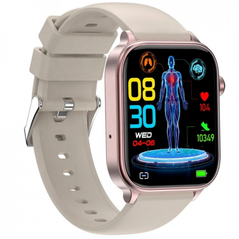 Ceas smartwatch Evolve-x® EvoPulse PRO, EKG, Apeluri si mesaje bluetooth, Monitorizare Sanatate, rose gold, curea crem [3]