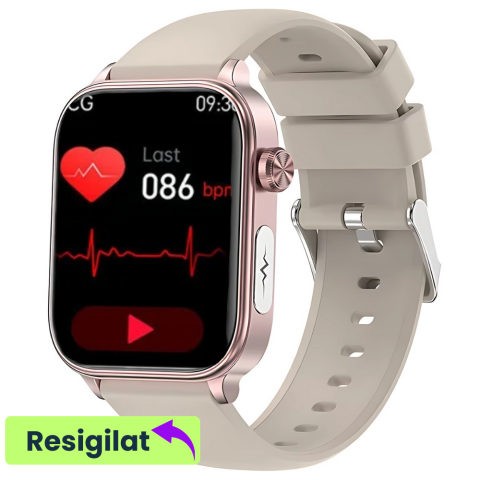Smartwatch dama - RESIGILAT: Ceas smartwatch Evolve-x® EvoPulse PRO, EKG, Apeluri si mesaje bluetooth, Monitorizare Sanatate, rose gold, curea crem