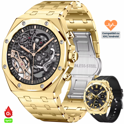 Smartwatch barbati - Ceas smartwatch Evolve-x® EvoWatch6, auriu/negru