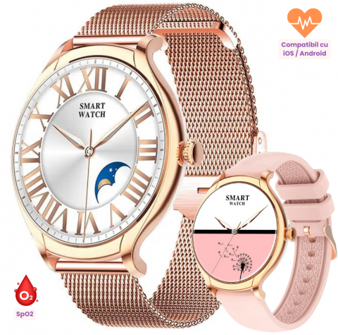 Ceas Smartwatch EvoWatch2 Slim, Functii fitness, Monitorizare Ritm Cardiac, Oximetru SpO2, Calorii, Notificari, Apeluri, 2 bratari incluse [1]