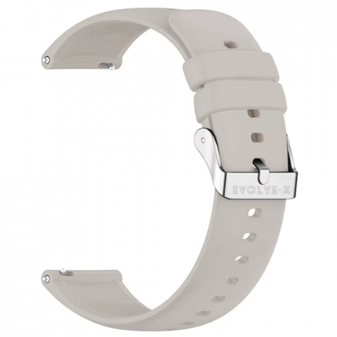 Curea smartwatch din silicon, 18 mm, sistem Quick release, catarama inox, bej