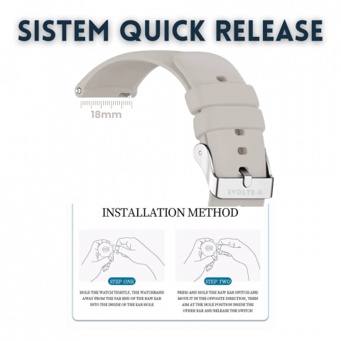 Curea smartwatch din silicon, 18 mm, sistem Quick release, catarama inox, bej [1]
