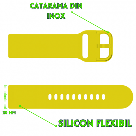 Curea smartwatch din silicon, 20mm, sistem Quick release, galben [1]