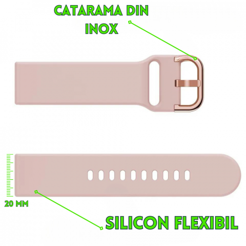 Curea smartwatch din silicon, 20mm, sistem Quick release, roz [1]