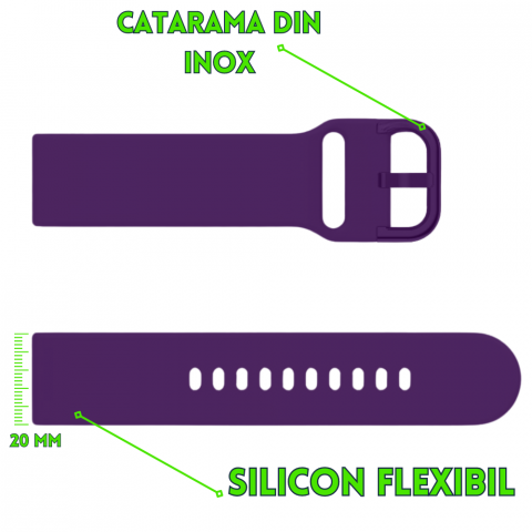 Curea smartwatch din silicon, 20mm, sistem Quick release, mov [1]