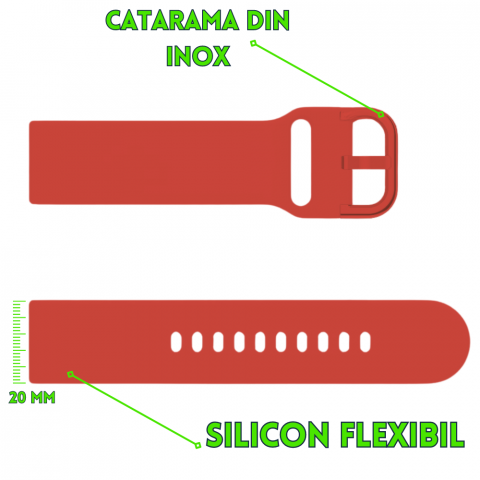 Curea smartwatch din silicon, 20mm, sistem Quick release, rosu [1]