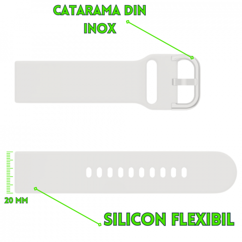Curea smartwatch din silicon, 20mm, sistem Quick release, alb [1]