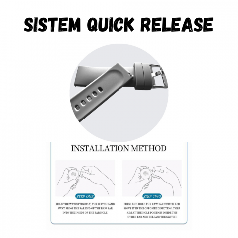 Curea smartwatch din silicon, 22mm, sistem Quick release, Gri [5]