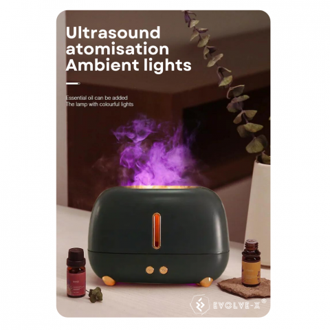 Difuzor de aromaterapie si umidificator Evolve-x® Flame 3D, cu ultrasunete si lumina ambientala LED cu efect de flacara, pentru casa si birou, Negru [2]
