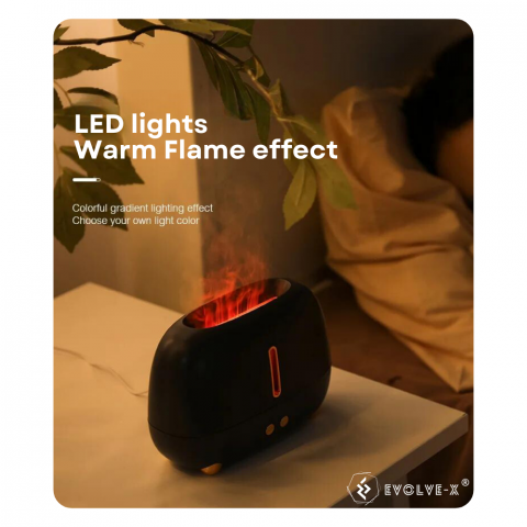 Difuzor de aromaterapie si umidificator Evolve-x® Flame 3D, cu ultrasunete si lumina ambientala LED cu efect de flacara, pentru casa si birou, Negru [4]