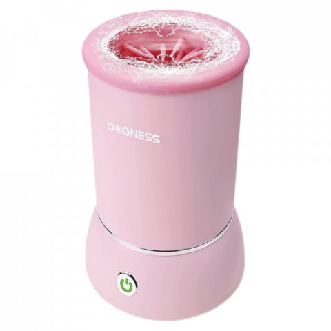Ingrijire animale - Dispozitiv pentru curatare labute animale automat, cu acumulator, peri din silicon soft, capac anti stropire, baza cu ventuze de fixare, incarcare USB, pentru animale de talie mica pana la medie, roz