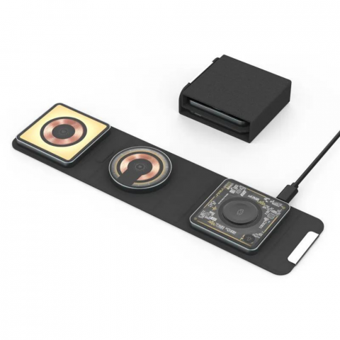 Smartwatch si Gadgeturi - Incarcator Wireless 3 in 1 Pliabil Evolve-x® EvoBoost cu incarcare rapida Magsafe QI Fast Charge 15W, lumina ambientala, compatibil cu Apple Iphone, Samsung, Huawei, Apple Watch, Airpods, Universal, C