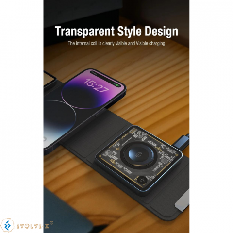 Incarcator Wireless 3 in 1 Pliabil Evolve-x® EvoBoost cu incarcare rapida Magsafe QI Fast Charge 15W, lumina ambientala, compatibil cu Apple Iphone, Samsung, Huawei, Apple Watch, Airpods, Universal, C [8]