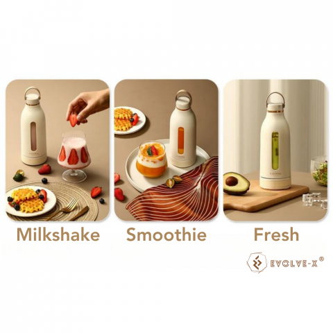 Mini Blender Electric Evolve-x® Ceool pentru Smoothie, Shake sau Fresh, Portabil, Deschidere dubla, Capacitate 400 ml, 4 lame din inox, Acumulator reincarcabil 3000 mAh, Silentios, Maner din piele eco [9]