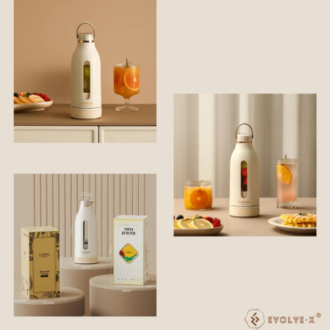 Mini Blender Electric Evolve-x® Ceool pentru Smoothie, Shake sau Fresh, Portabil, Deschidere dubla, Capacitate 400 ml, 4 lame din inox, Acumulator reincarcabil 3000 mAh, Silentios, Maner din piele eco [10]