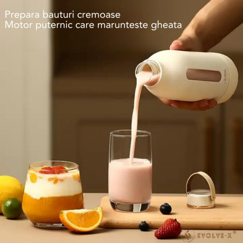 Mini Blender Electric Evolve-x® Ceool pentru Smoothie, Shake sau Fresh, Portabil, Deschidere dubla, Capacitate 400 ml, 4 lame din inox, Acumulator reincarcabil 3000 mAh, Silentios, Maner din piele eco [8]