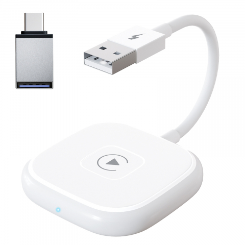 Adaptoare Android & Carplay - Modul Apple Carplay auto wireless Evolve-x®, pentru masini cu Carplay de fabrica prin cablu, Plug & Play, alb, cu adaptor USB la USB-C inclus