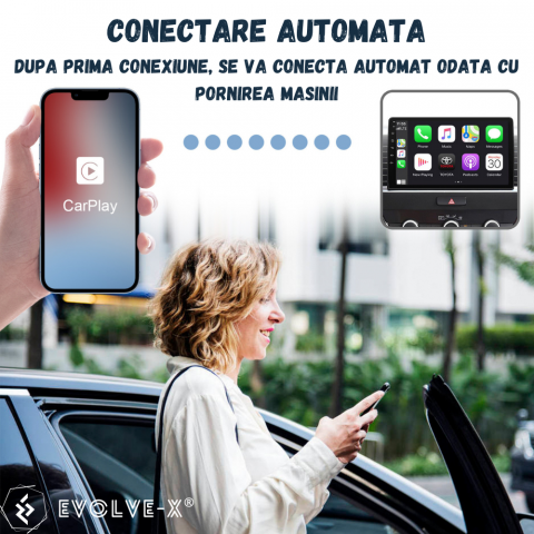 Modul Apple Carplay auto wireless Evolve-x®, pentru masini cu Carplay de fabrica prin cablu, Plug & Play, alb, cu adaptor USB la USB-C inclus [2]