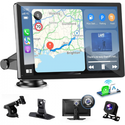 Electronice Auto - Navigatie Auto EvoCARS pentru Carplay/Android Auto wireless, Camera de bord si marsarier, 9 inch
