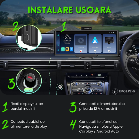 Navigatie Auto universala EvoCARS Carplay/Android Auto, Camera frontala si marsarier [14]
