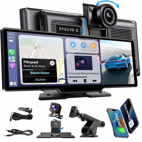 Electronice Auto - Navigatie Auto universala EvoCARS Carplay/Android Auto, Camera frontala si marsarier