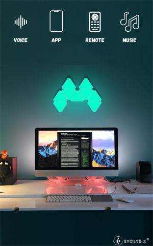 Set 12 panouri luminoase LED modulare inteligente Evolve-x® EvoLuxe, RGB, Wi-Fi, senzor muzica, telecomanda si aplicatie compatibila iOS/Android, 200 lm [9]