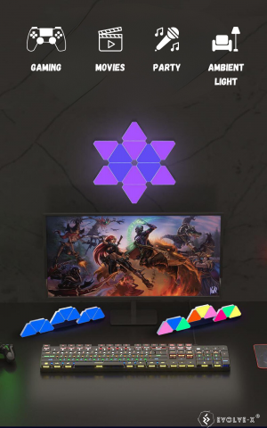 Set 12 panouri luminoase LED modulare inteligente Evolve-x® EvoLuxe, RGB, Wi-Fi, senzor muzica, telecomanda si aplicatie compatibila iOS/Android, 200 lm [4]