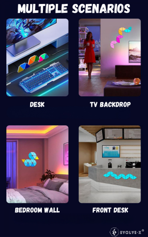 Set 12 panouri luminoase LED modulare inteligente Evolve-x® EvoLuxe, RGB, Wi-Fi, senzor muzica, telecomanda si aplicatie compatibila iOS/Android, 200 lm [7]